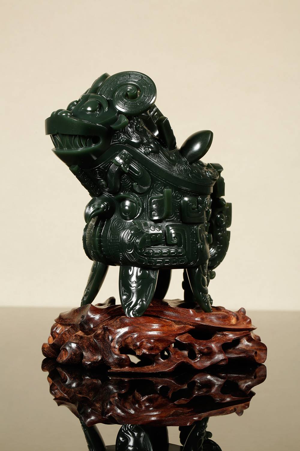 青玉雕活環蓋炉 中国 古美術