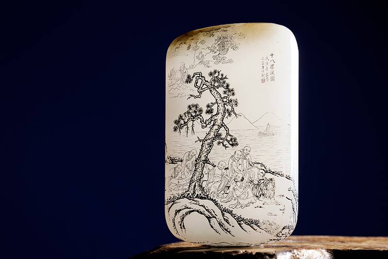 12周年大拍·郭文安作品“十八罗汉图”玉上修行，随身道场和田玉鉴定保养